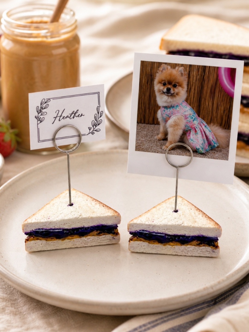 PB&J Sandwich Place Card Holder, Food Label, Photo Holder -Peanut Butter & Jelly